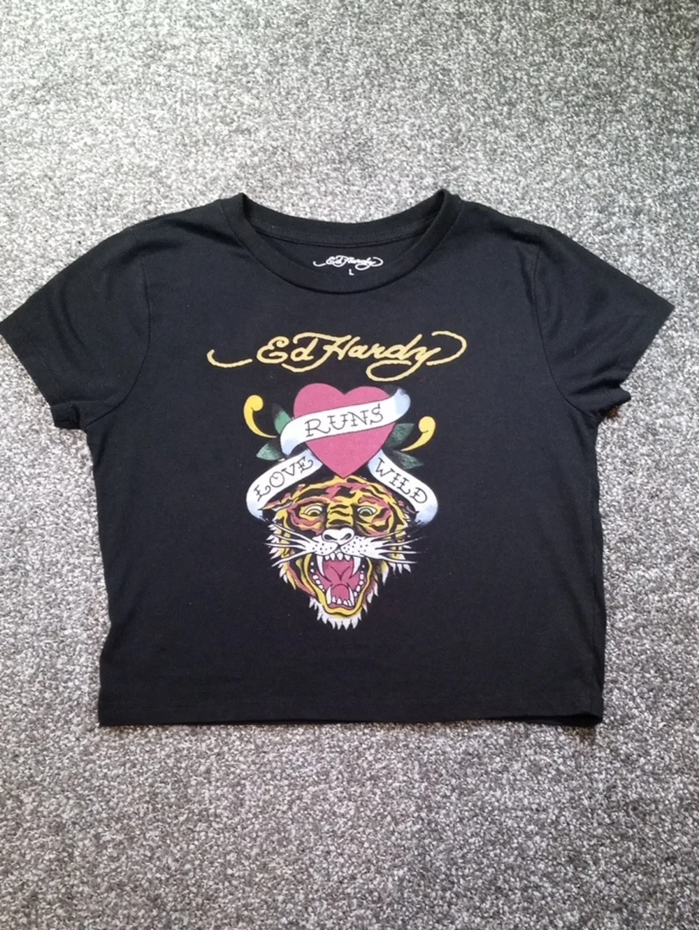 Ed Hardy Black Kids Short Sleeve Tee with Tiger & Heart Graphic